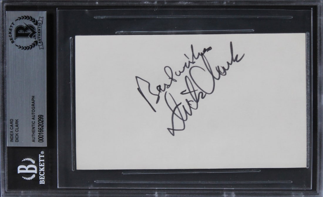 Dick Clark Signed 3x5 Index Card Best Wishes BAS Authenticated: Dick Clark Signed 3x5 Index Card Best Wishes BAS Authenticated This is an authentic autographed 3x5 index card featuring a personal inscription of "Best Wishes" by Dick Clark, the iconic host of Ameri