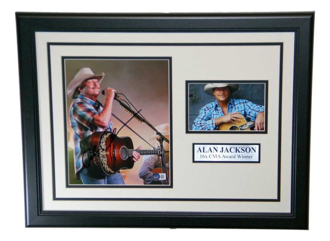 Alan Jackson Autographed 8x10 Photo Framed with Beckett Authentication: Alan Jackson Autographed 8x10 Photo Framed with Beckett Authentication This stunning framed 8x10 photo of Alan Jackson features his authentic signature, making it a perfect collectible for any fan. Th