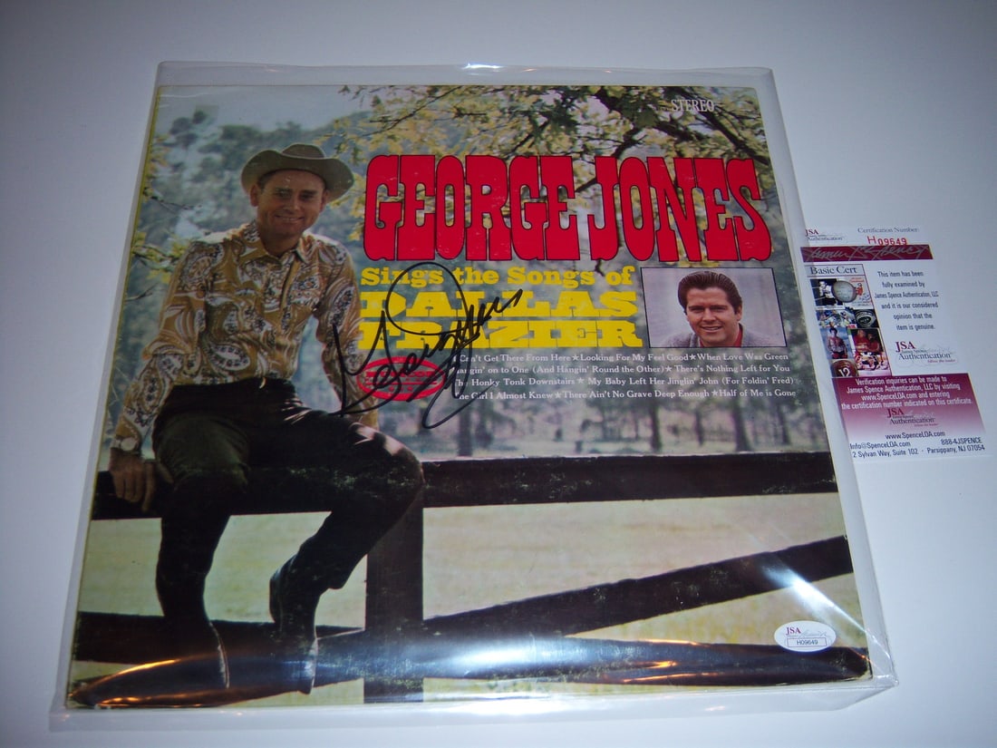 Signed George Jones LP Dallas Frazier JSA COA Record Album: Signed George Jones LP Dallas Frazier JSA COA Record Album This is an original vinyl LP record album titled "George Jones Sings the Songs of Dallas Frazier." The album cover is signed, as indicated. I