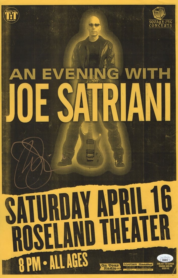 Joe Satriani Signed 11X17 Poster Authenticated by JSA: Joe Satriani Signed 11X17 Poster Authenticated by JSA Own a piece of music history with this authentic Joe Satriani signed 11X17 poster. This striking poster features the legendary guitarist, known fo