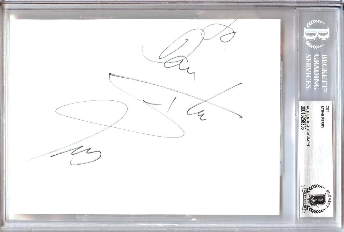 Steve Perry Autographed Cut Signature Journey Singer Beckett Authenticated 6 x 9: Steve Perry Autographed Cut Signature Journey Singer Beckett Authenticated 6 x 9 This item features a cut signature of Steve Perry, the iconic lead singer of Journey. The signature is authenticated by