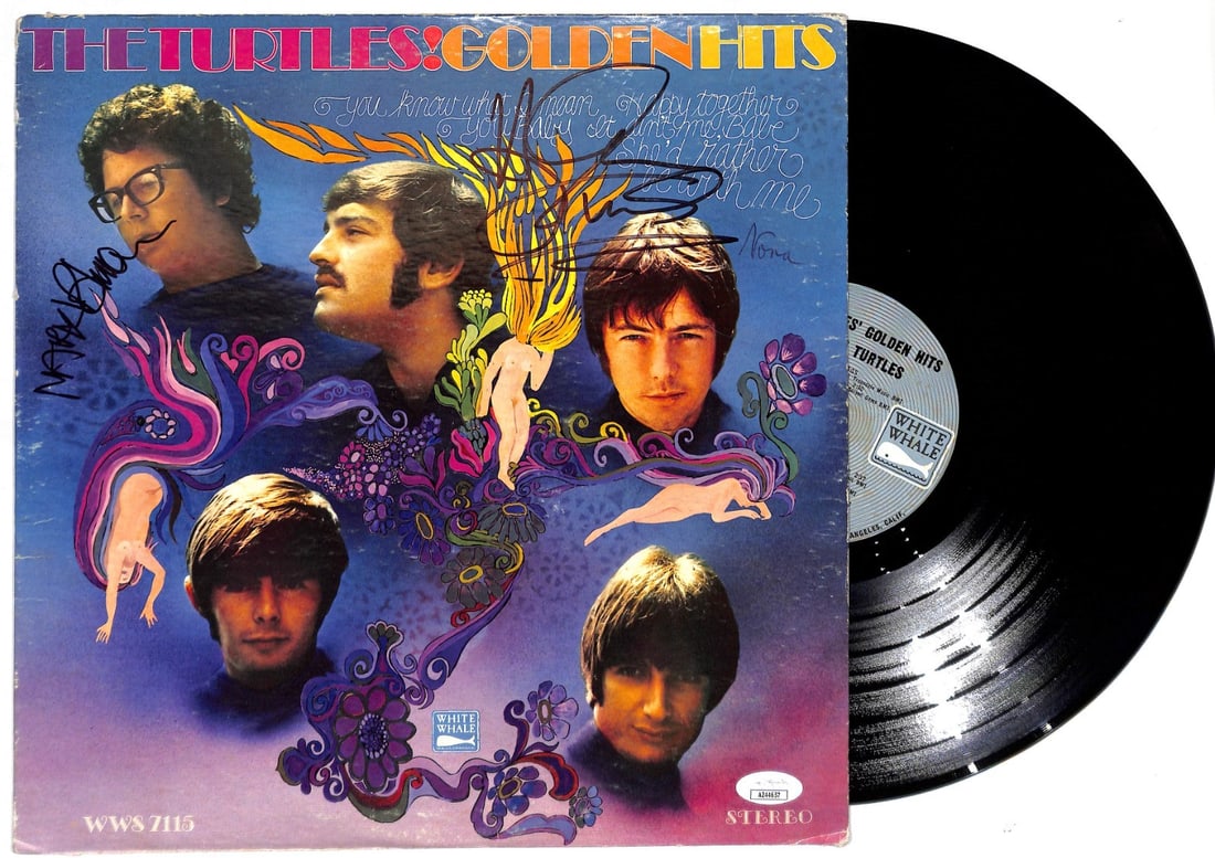 Mark Volman Howard Kaylan Signed The Turtles Golden Hits Album JSA: Mark Volman Howard Kaylan Signed The Turtles Golden Hits Album JSA This is an original vinyl album titled "The Turtles Golden Hits," featuring the signatures of Mark Volman and Howard Kaylan. The albu