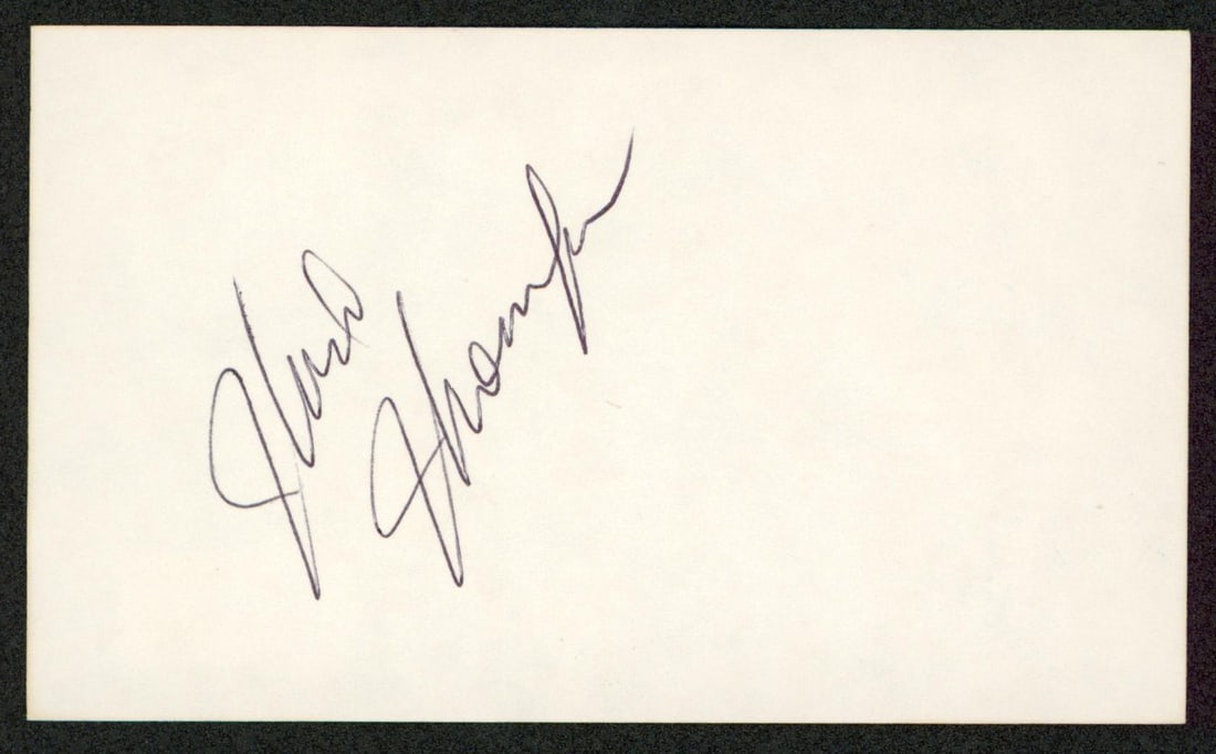 Signed Hank Thompson 3x5 Index Card BAS Authenticated: Signed Hank Thompson 3x5 Index Card BAS Authenticated This 3x5 index card features the authentic signature of country musician Hank Thompson. The autograph is verified by Beckett Authentication Servic