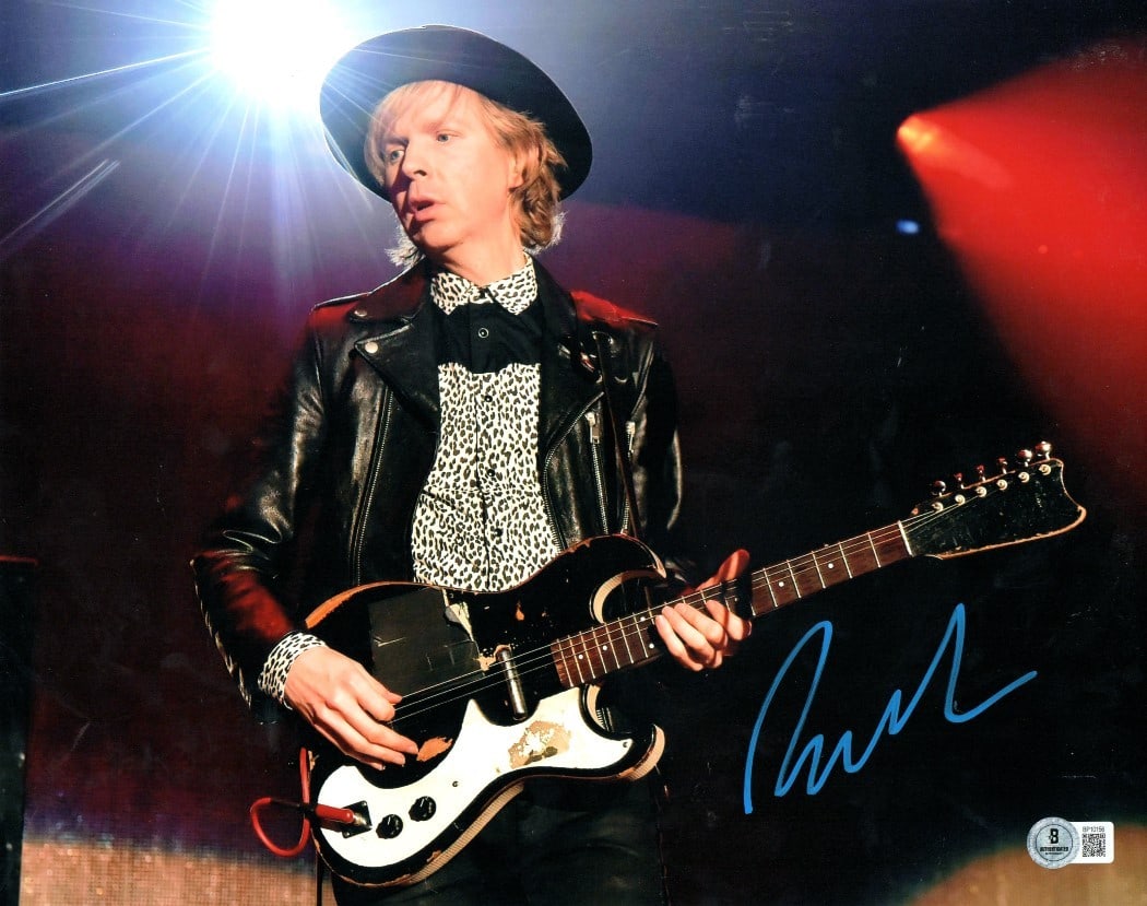 Beck Hansen Autographed 11x14 Photo with Leather Jacket and Guitar (1 of 2)