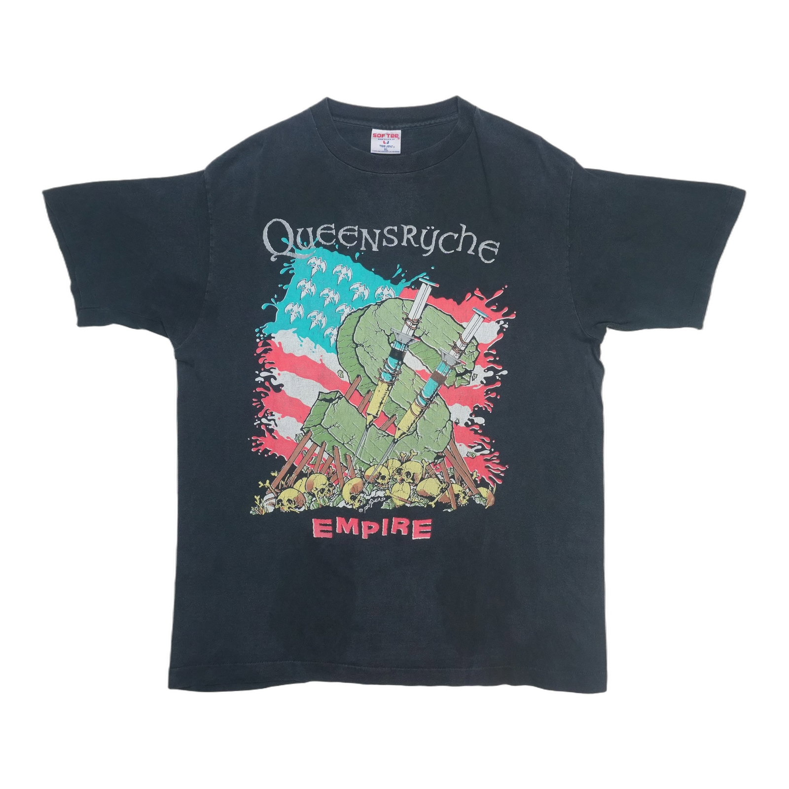 1991 Queensryche concert tee Empire Building Empires tour black XL: 1991 Queensryche concert tee Empire Building Empires tour black XL This is an original vintage 1991 Queensryche Empire Building Empires World Tour shirt. It is not a modern reproduction. The shirt is 