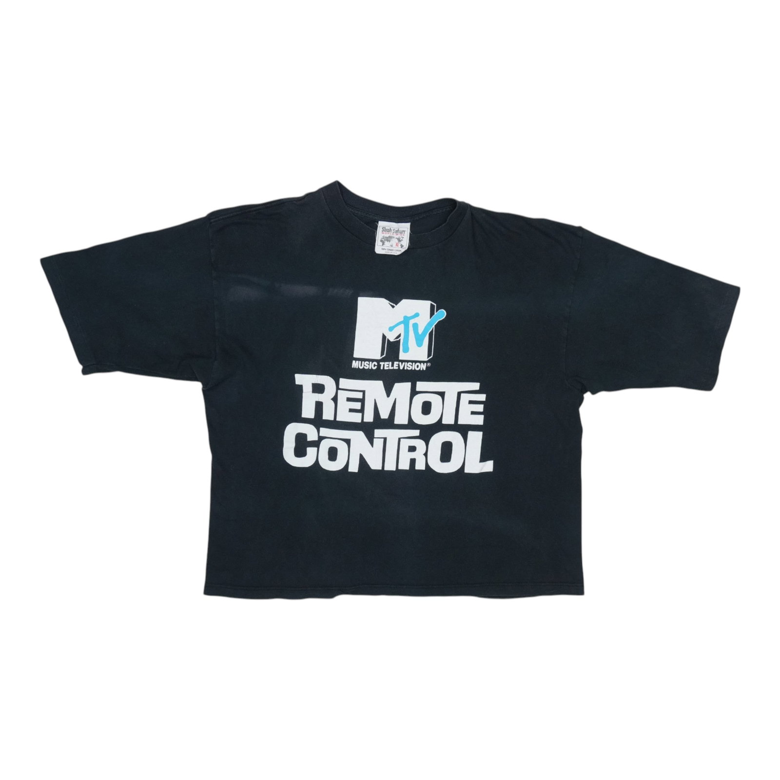 Vintage 1990s MTV Remote Control Black Cotton Graphic Crop Top XL (1 of 5)