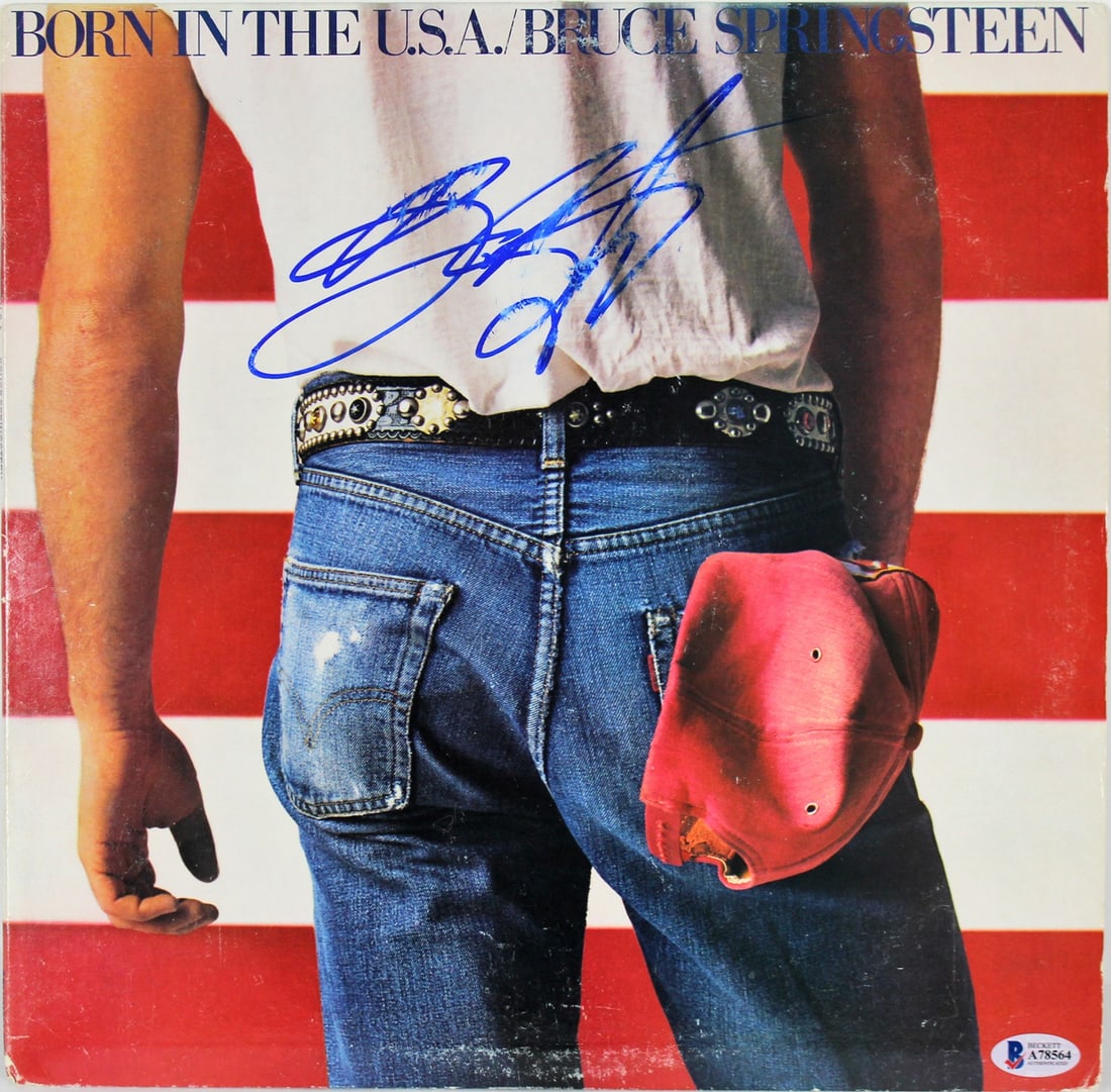 Bruce Springsteen autographed Born In The USA album cover with vinyl Beckett: Bruce Springsteen autographed Born In The USA album cover with vinyl Beckett This is an original "Born In The USA" album cover with vinyl, personally signed by Bruce Springsteen. The autograph has bee
