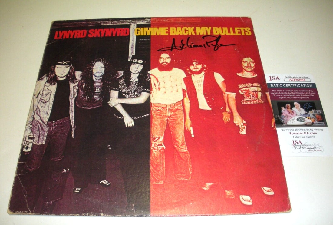 Signed Gimme Back My Bullets Album by Artimus Pyle with JSA COA: Signed Gimme Back My Bullets Album by Artimus Pyle with JSA COA This is a pre-owned original record album titled "Gimme Back My Bullets" by Lynyrd Skynyrd, signed by Artimus Pyle. The album was produc