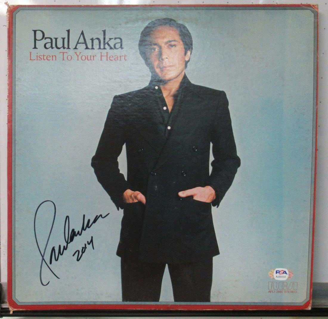 Listen To Your Heart Album Signed by Paul Anka With PSA/DNA Authentication: Listen To Your Heart Album Signed by Paul Anka With PSA/DNA Authentication This is an original "Listen To Your Heart" album signed by Paul Anka. The autograph has been authenticated by PSA/DNA, ensuri