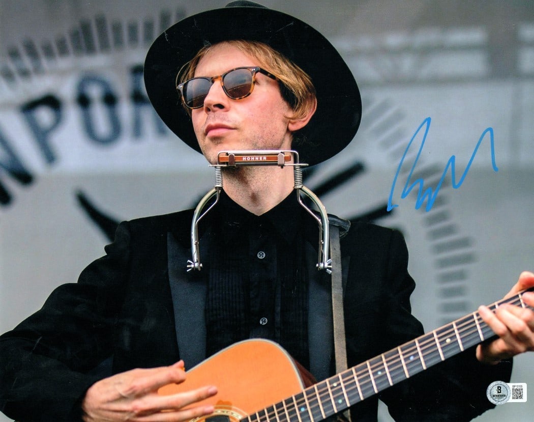 Beck Hansen Signed 11x14 Photo with Harmonica and Sunglasses (1 of 2)