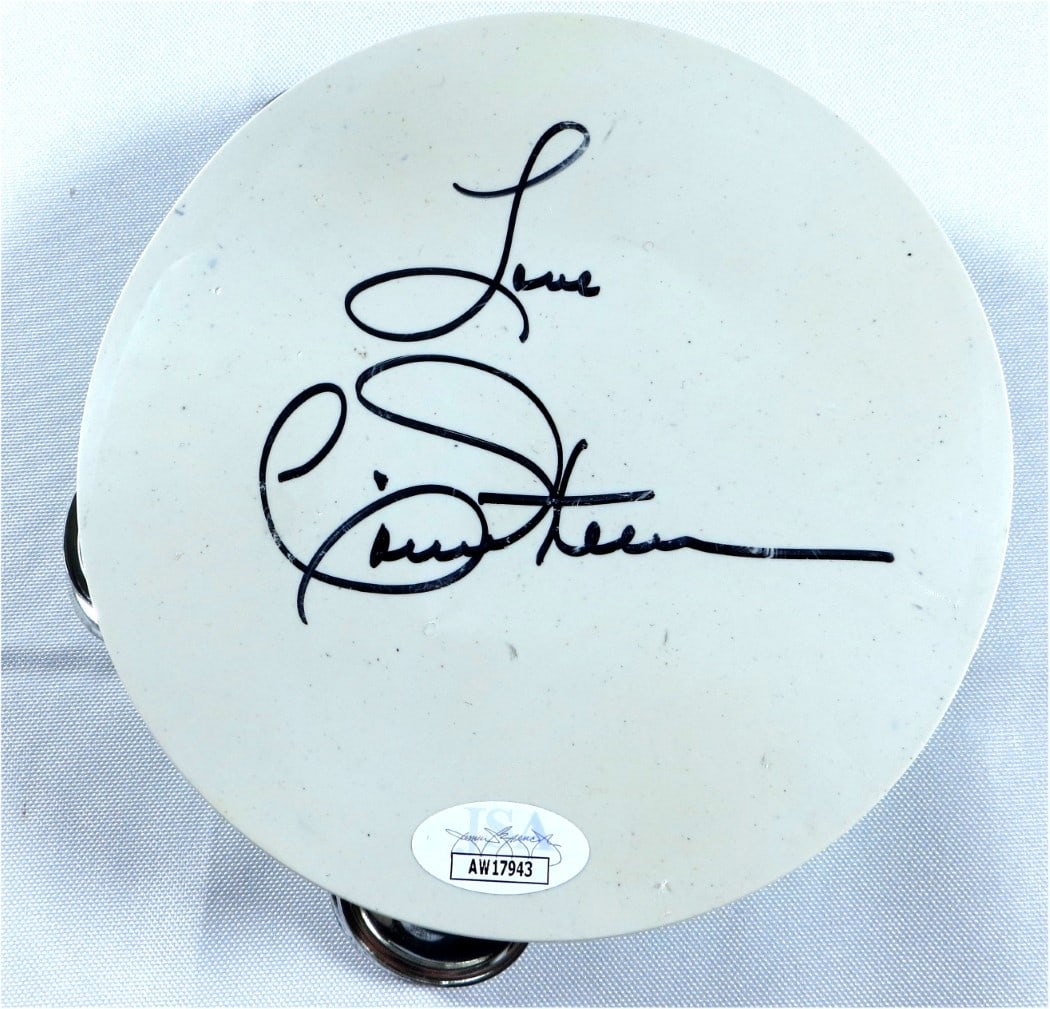 Mini Tambourine Hand Signed by Connie Stevens with JSA Authentication: Mini Tambourine Hand Signed by Connie Stevens with JSA Authentication This mini tambourine is personally autographed by actress and singer Connie Stevens. The autograph has been authenticated by James