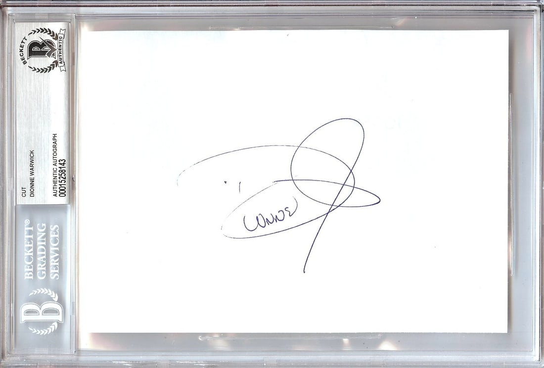 Dionne Warwick Autographed Cut Signature Beckett Authenticated 6 x 9: Dionne Warwick Autographed Cut Signature Beckett Authenticated 6 x 9 Dionne Warwick signed autographed cut signature is a unique collectible for fans of the legendary singer. This original item featur