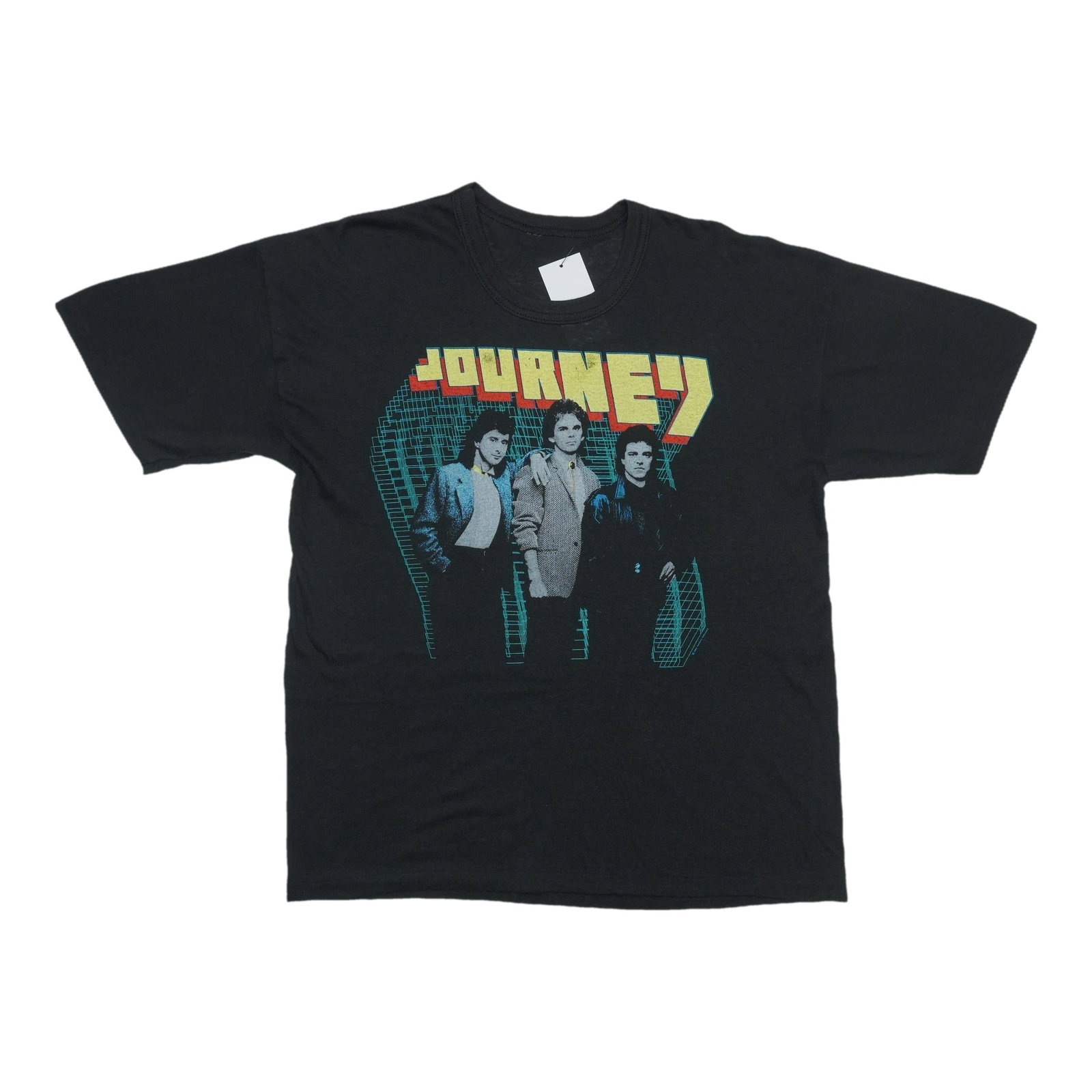 Vintage 1986 Journey concert tee Raised on Radio black cotton: Vintage 1986 Journey concert tee Raised on Radio black cotton This is an original vintage 1986 Journey Raised on Radio shirt. It is a true vintage item from the 1980s, not a modern reproduction. The s