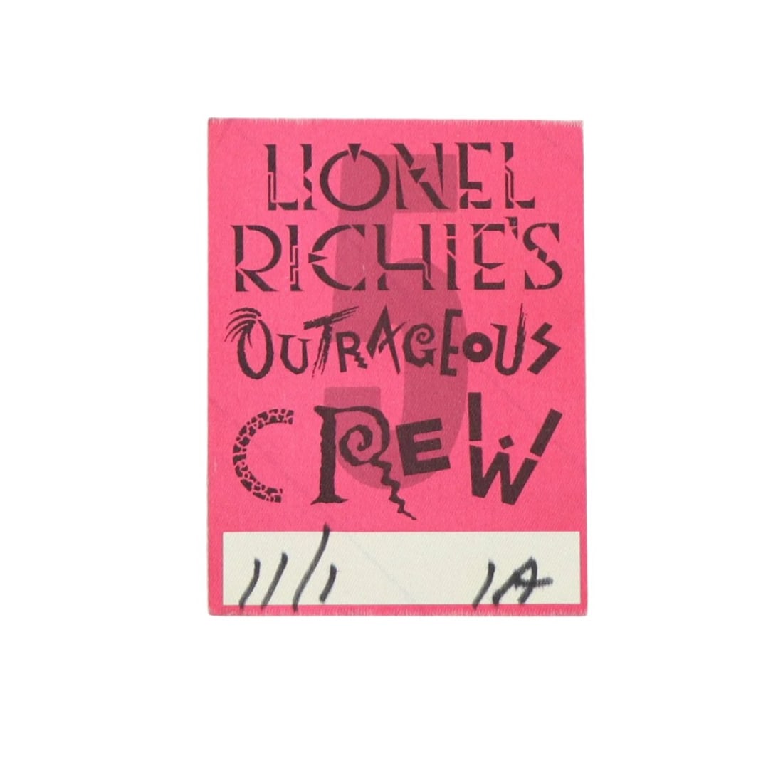Lionel Richie Outrageous Crew Original 1987 Vintage Backstage Pass (1 of 2)
