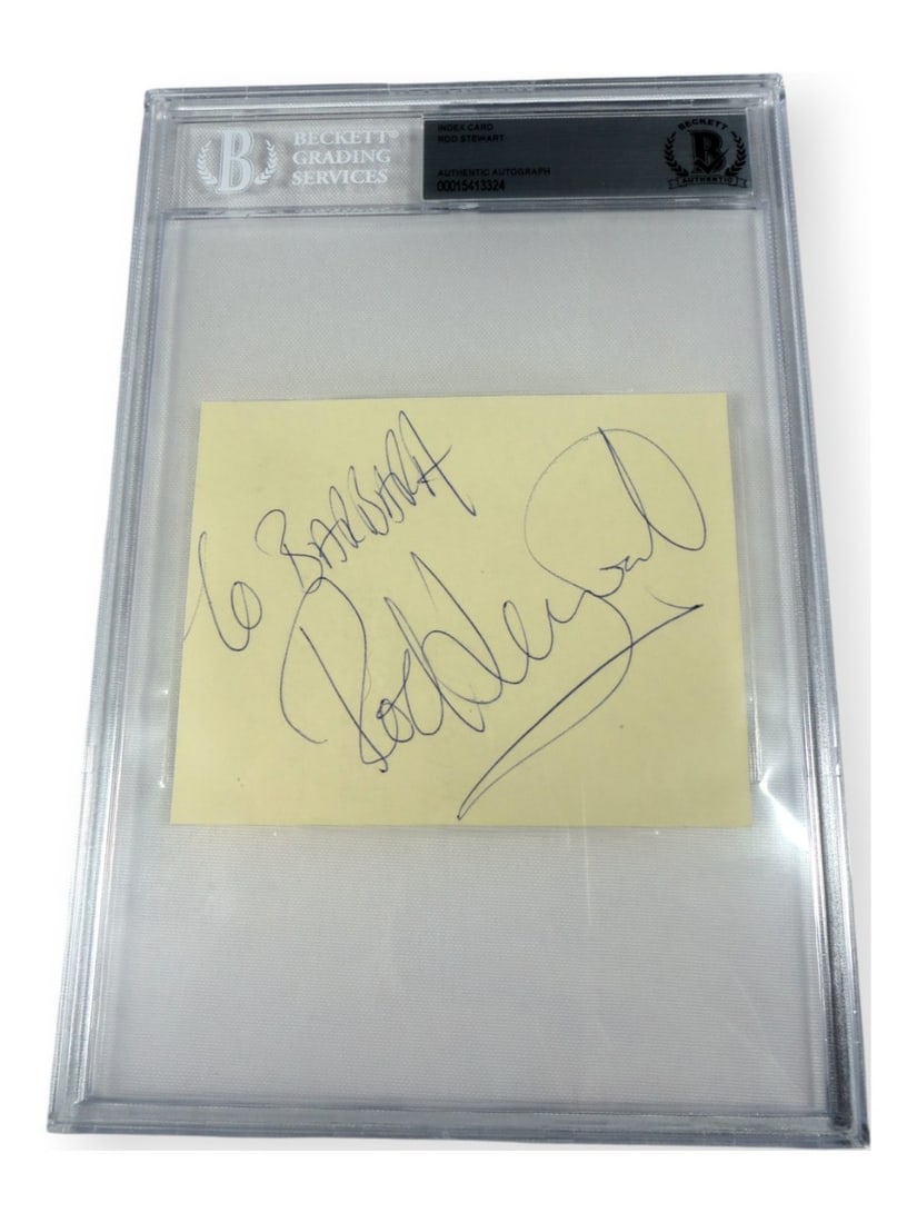 Rod Stewart Autographed Cut Signature to Barbara Beckett Authenticated: Rod Stewart Autographed Cut Signature to Barbara Beckett Authenticated This is an original cut signature of Rod Stewart, personally autographed and authenticated by Beckett Authentication Services. Th