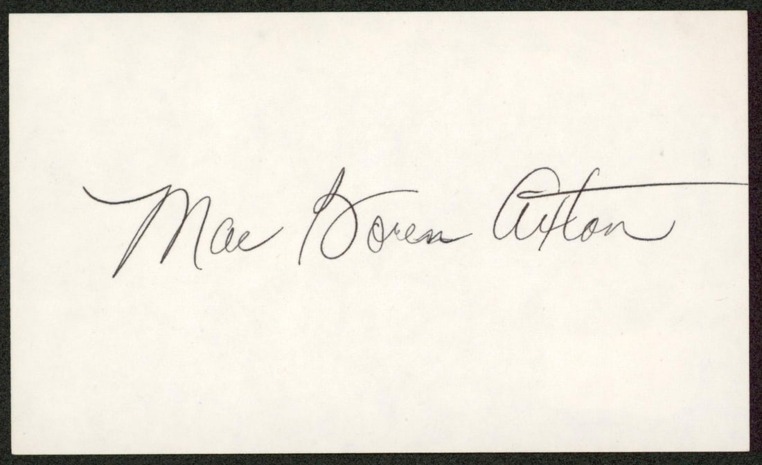 BAS authenticated Mae Boren Axton signed 3x5 index card: BAS authenticated Mae Boren Axton signed 3x5 index card This 3x5 index card has been personally signed by musician Mae Boren Axton. The autograph is authenticated by Beckett Authentication Services an
