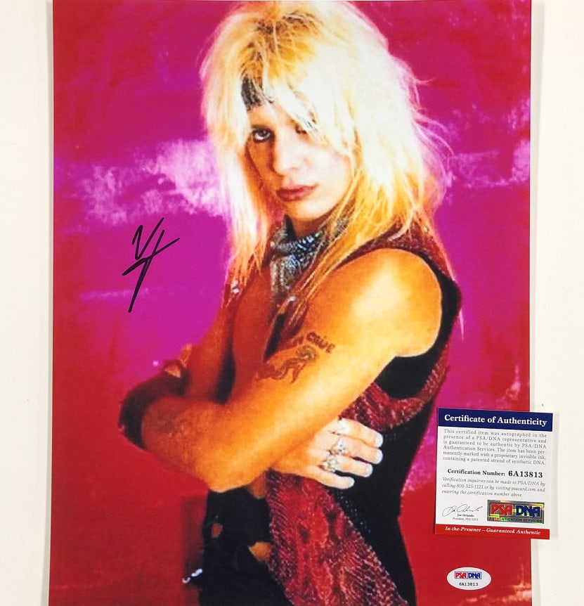 Vince Neil Signed 11x14 Photograph PSA/DNA Witness Authenticated: Vince Neil Signed 11x14 Photograph PSA/DNA Witness Authenticated This is an original 11x14 photograph autographed by Vince Neil, lead singer of Motley Crue. The autograph is authenticated by PSA/DNA w