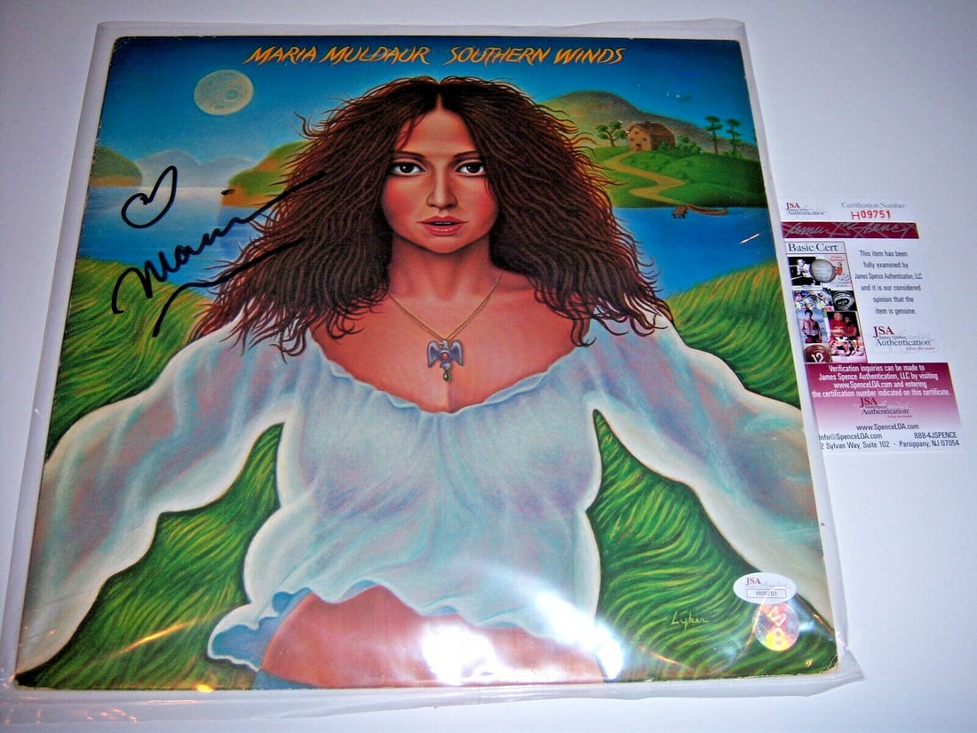 Signed Southern Winds LP by Maria Muldaur with JSA Certificate of Authenticity: Signed Southern Winds LP by Maria Muldaur with JSA Certificate of Authenticity This is an original "Southern Winds" LP record album by Maria Muldaur, signed and accompanied by JSA/COA certification. T
