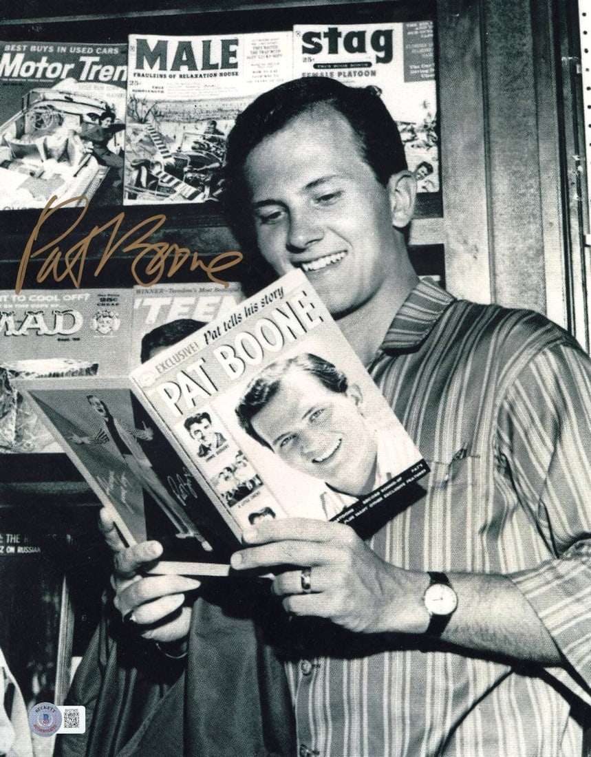 Pat Boone Autographed 11x14 Photo Reading Magazine Beckett Authenticated (1 of 2)