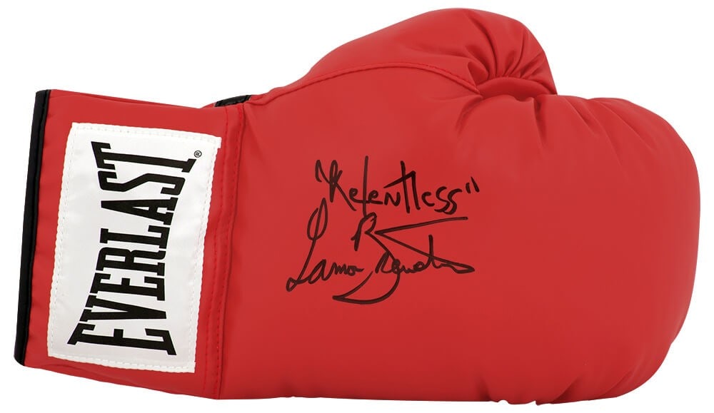 Lamon Brewster Signed Everlast Boxing Glove Red with Relentless Inscription (1 of 1)