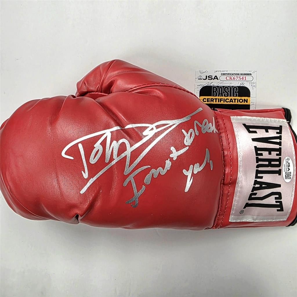 Dolph Lundgren autographed boxing glove with JSA from Rocky movie: Dolph Lundgren autographed boxing glove with JSA from Rocky movie This boxing glove is signed by Dolph Lundgren with the inscription "I Must Break You!" referencing his iconic role as Drago in the mov