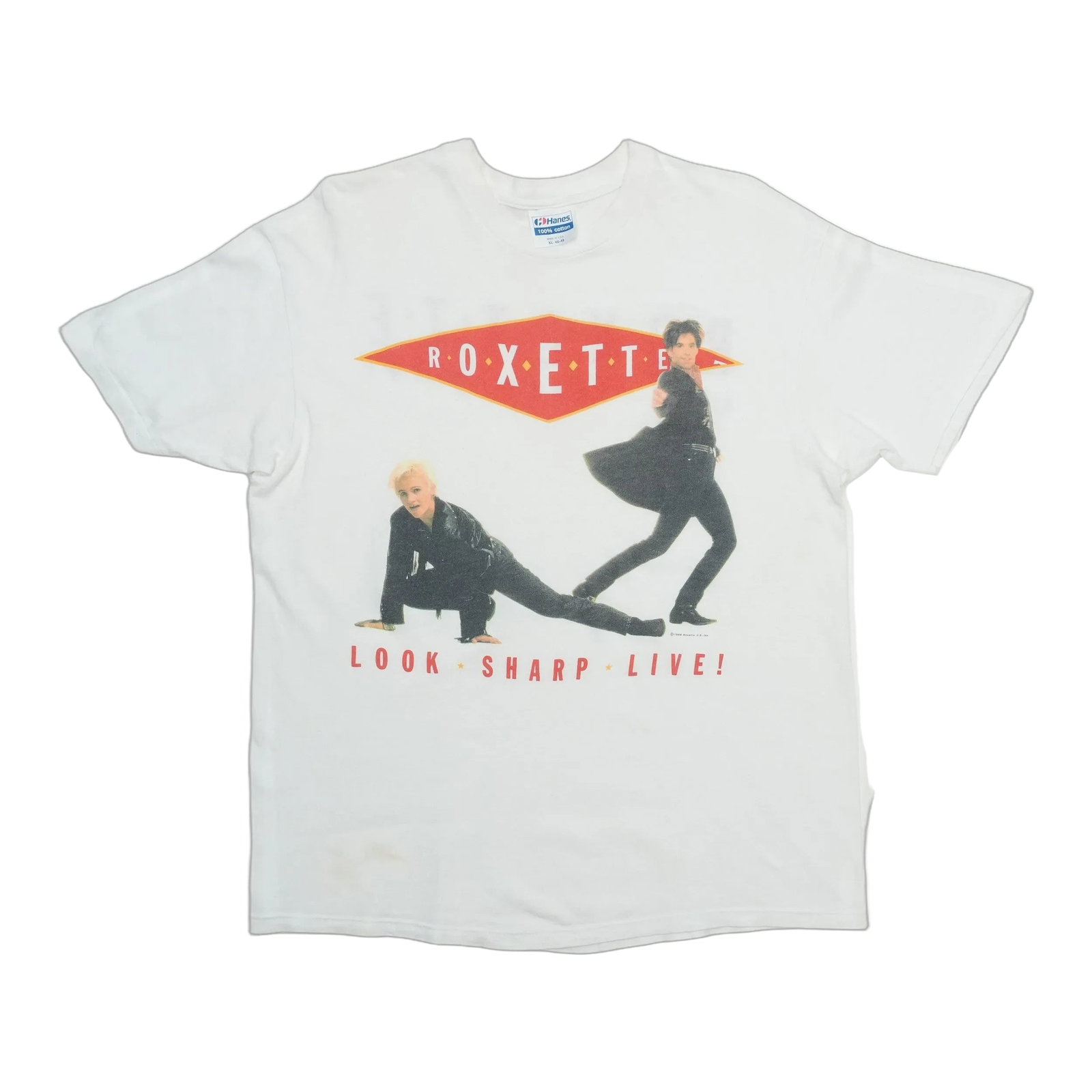 Vintage 1989 Roxette concert tee XL cotton: Vintage 1989 Roxette concert tee XL cotton This is an original vintage 1989 Roxette Look Sharp Live shirt, not a modern reproduction. The shirt is made from 100% cotton and comes in white. It is in ex