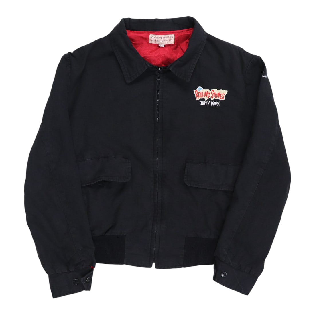 Vintage 1986 Dirty Work Tour Denim Jacket Rolling Stones Black Large: Vintage 1986 Dirty Work Tour Denim Jacket Rolling Stones Black Large This is an original vintage 1986 Rolling Stones Dirty Work Tour jacket, featuring front and back graphics. Made from denim in black