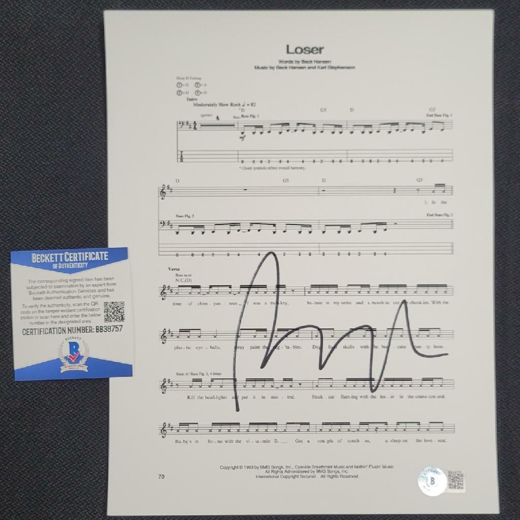 Beck Hansen Autographed Lyric Sheet for Loser Beckett BAS Authenticated (1 of 1)