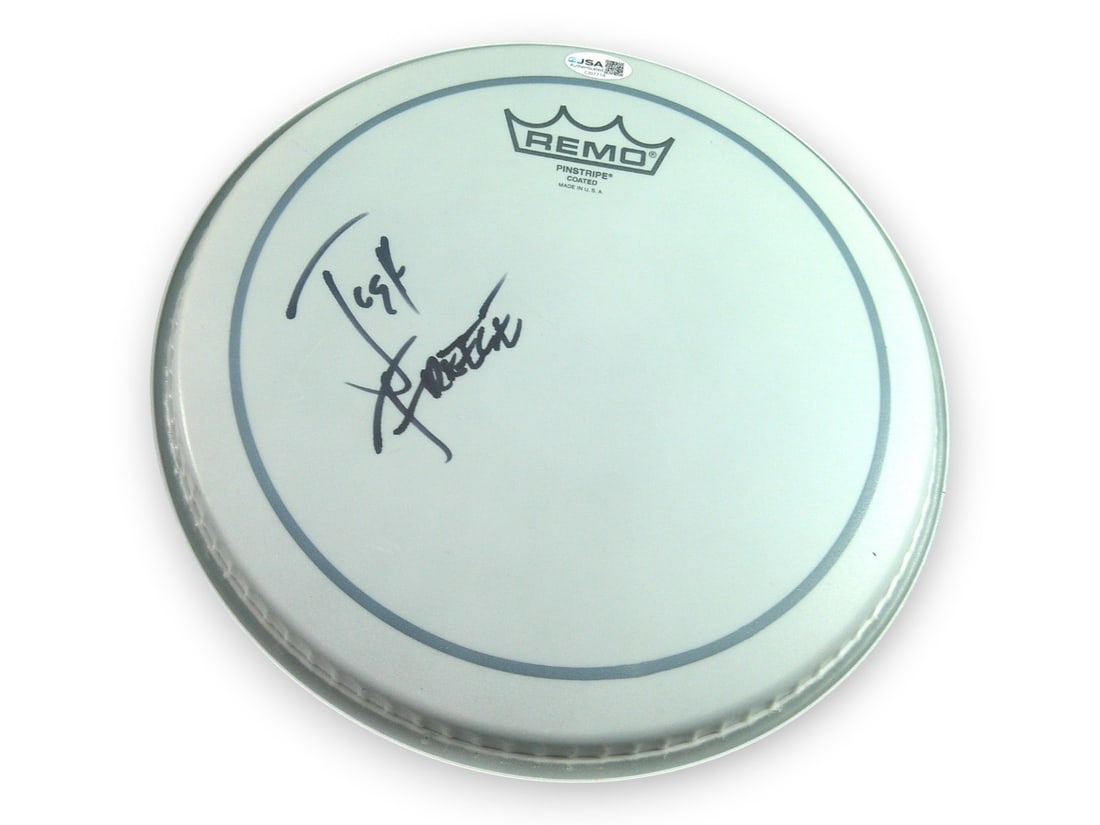 10 Inch Drumhead Signed by Josh Freese with JSA Authentication: 10 Inch Drumhead Signed by Josh Freese with JSA Authentication This is a 10-inch drumhead autographed by Josh Freese, the drummer for The Vandals. The signature has been authenticated by James Spence 