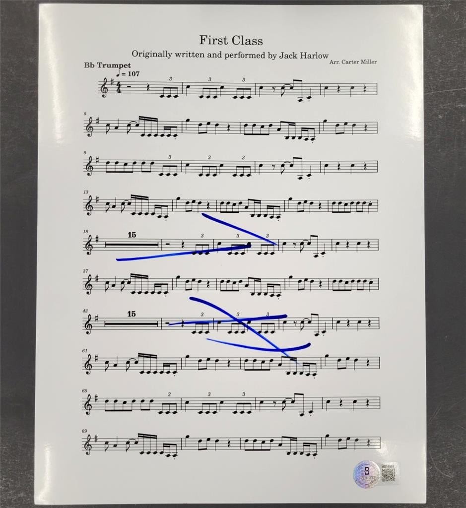 Jack Harlow autographed First Class song lyric sheet 8.5x11 Beckett authenticated (1 of 3)