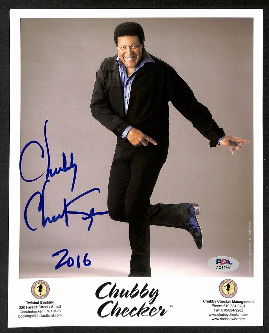 Chubby Checker Signed 8x10 Photo PSA/DNA Authentic: Chubby Checker Signed 8x10 Photo PSA/DNA Authentic This is an original 8x10 photo of Chubby Checker, signed and inscribed by the performer himself. The photo comes with authentication from PSA/DNA, wh