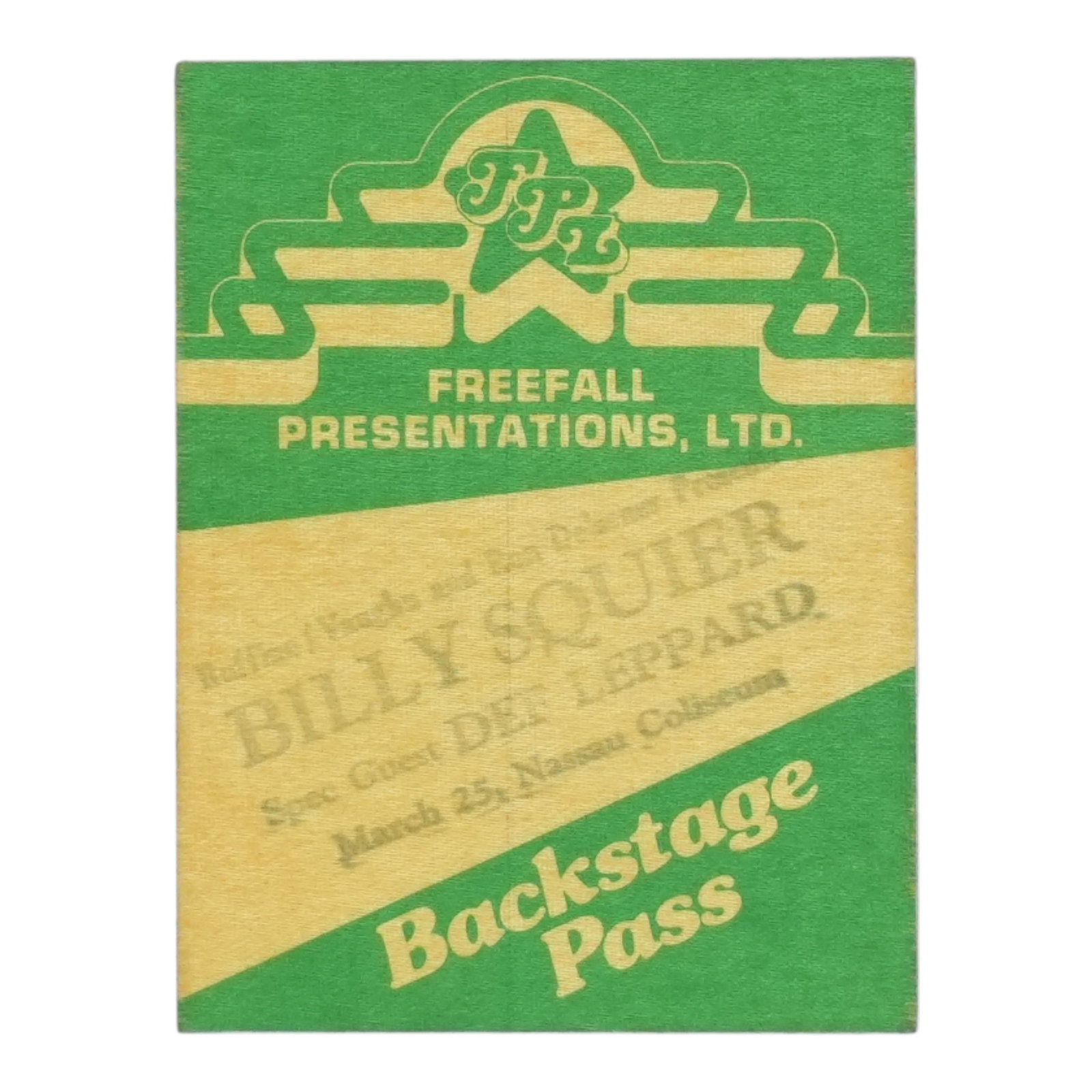 Vintage 1980s Billy Squier Def Leppard Concert Pass (1 of 2)