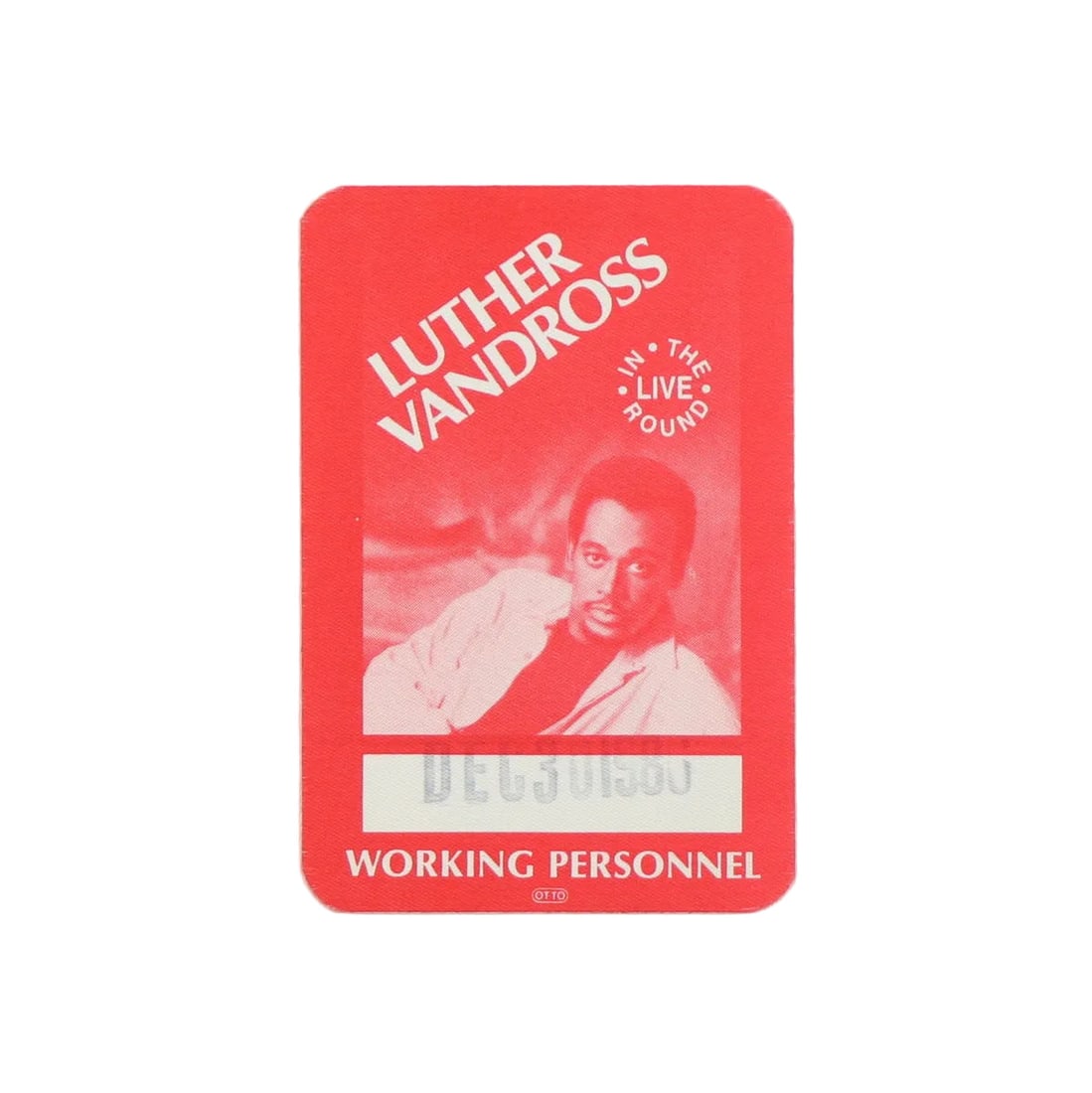 Vintage 1980s Luther Vandross Live Tour Staff Backstage Pass: Vintage 1980s Luther Vandross Live Tour Staff Backstage Pass This is an original backstage pass from the 1980s Luther Vandross In The Round Live Tour. The pass is a genuine vintage item, not a modern 