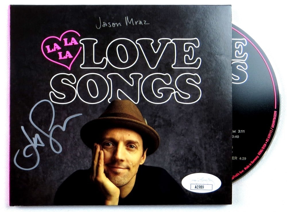 Jason Mraz Autographed CD Cover LaLaLaLoveSongs JSA Certified: Jason Mraz Autographed CD Cover LaLaLaLoveSongs JSA Certified Celebrate the music of Jason Mraz with this signed autographed CD cover from the collection 'LaLaLaLoveSongs.' This original item includes
