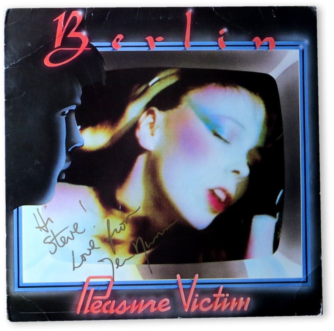 Autographed Berlin Pleasure Victim Album Cover Signed by Terri Nunn JSA Authenticated: Autographed Berlin Pleasure Victim Album Cover Signed by Terri Nunn JSA Authenticated This listing features an original album cover for Berlin's "Pleasure Victim" autographed by Terri Nunn. The record