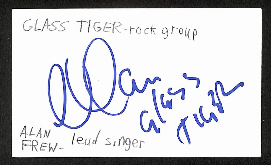 Alan Frew signed 3x5 index card JSA: Alan Frew signed 3x5 index card JSA This is an original 3x5 index card autographed by musician Alan Frew. The signed card is authenticated by JSA with certification number BA209482. The item is pre-ow