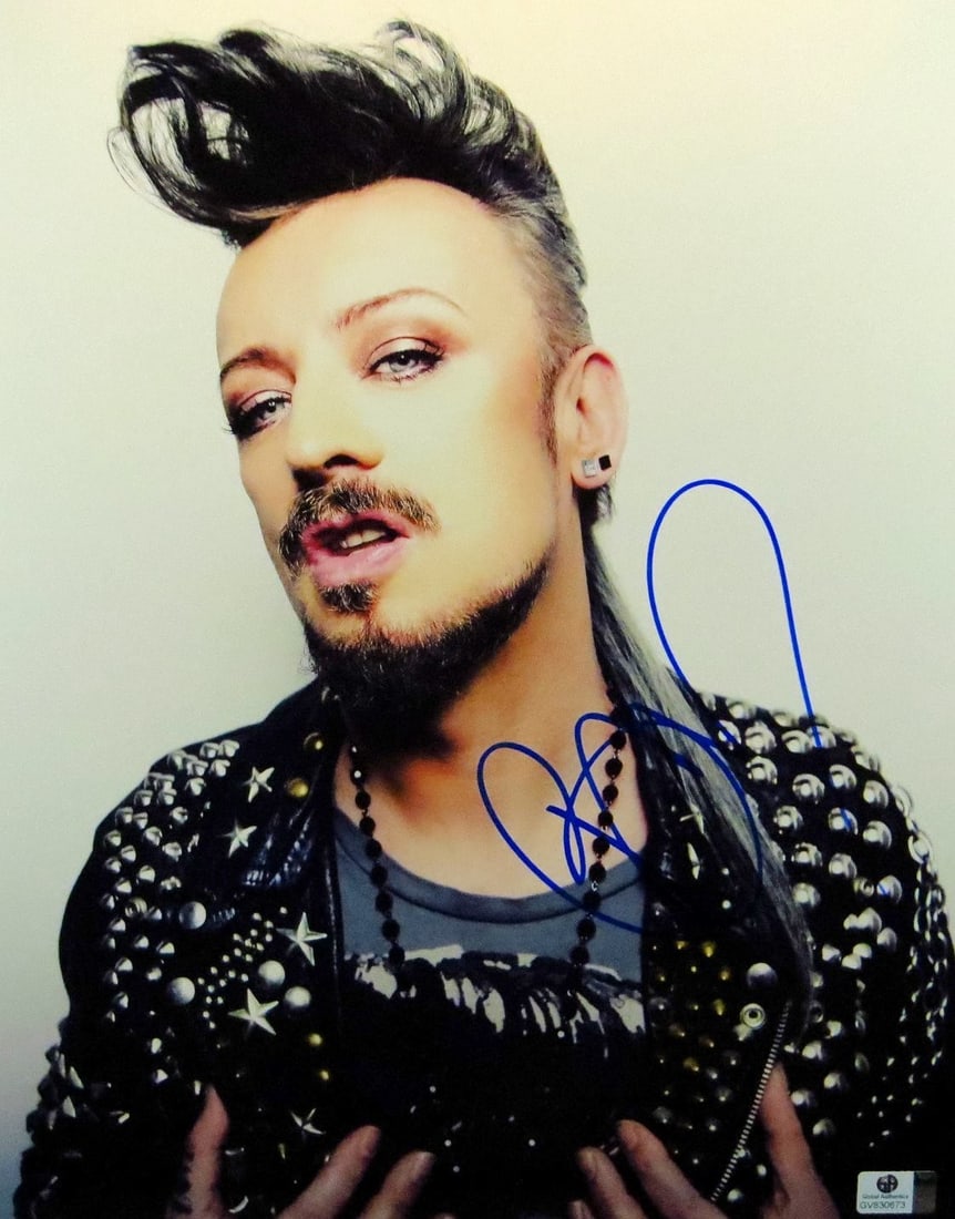 Boy George Autographed 11x14 Photo Culture Club GAI Certified: Boy George Autographed 11x14 Photo Culture Club GAI Certified This is an original autographed 11x14 photograph of Boy George, the iconic singer of Culture Club, known for his distinctive style and sig