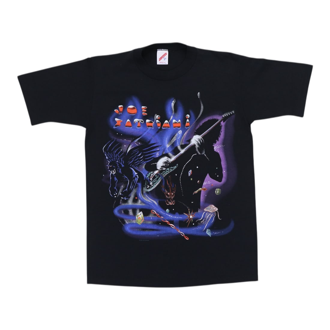 Vintage 1990 Joe Satriani Concert Black Graphic T Shirt Medium: Vintage 1990 Joe Satriani Concert Black Graphic T Shirt Medium This is an original vintage 1990 Joe Satriani Tour Shirt featuring front and back graphics. Made from a 50/50 poly/cotton blend, the shir