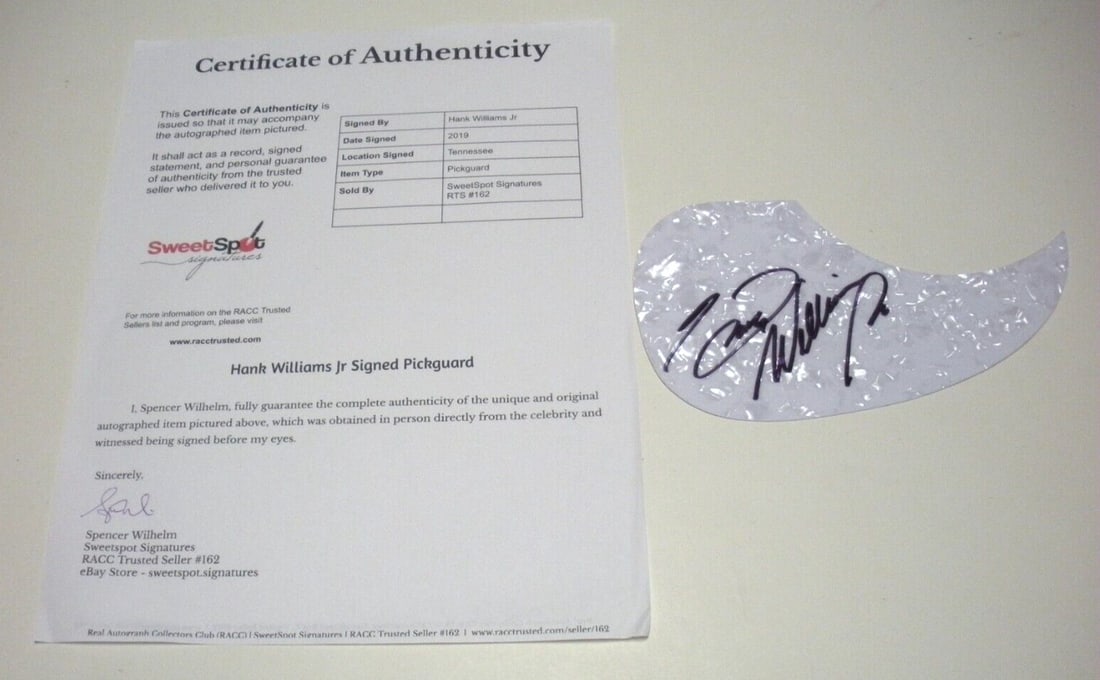 Hank Williams Jr Autographed Guitar Pick Guard With COA (1 of 2)