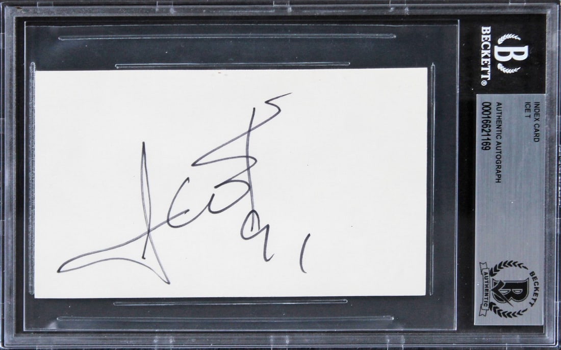 Beckett Authenticated Ice-T Signed 3x5 Card With 91 Inscription Slabbed: Beckett Authenticated Ice-T Signed 3x5 Card With 91 Inscription Slabbed This is an original 3x5 index card personally signed by Ice-T from Law & Order SVU, featuring the inscription "91." The autograp