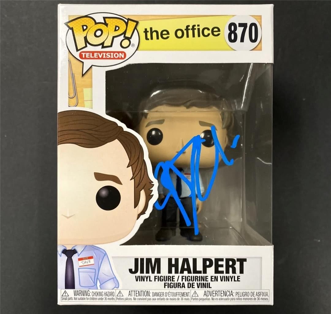 Jim Halpert Funko Pop 870 Autographed by John Krasinski Beckett Authenticated: Jim Halpert Funko Pop 870 Autographed by John Krasinski Beckett Authenticated This is an original Funko Pop! figure of Jim Halpert from the show The Office, personally autographed by John Krasinski. T