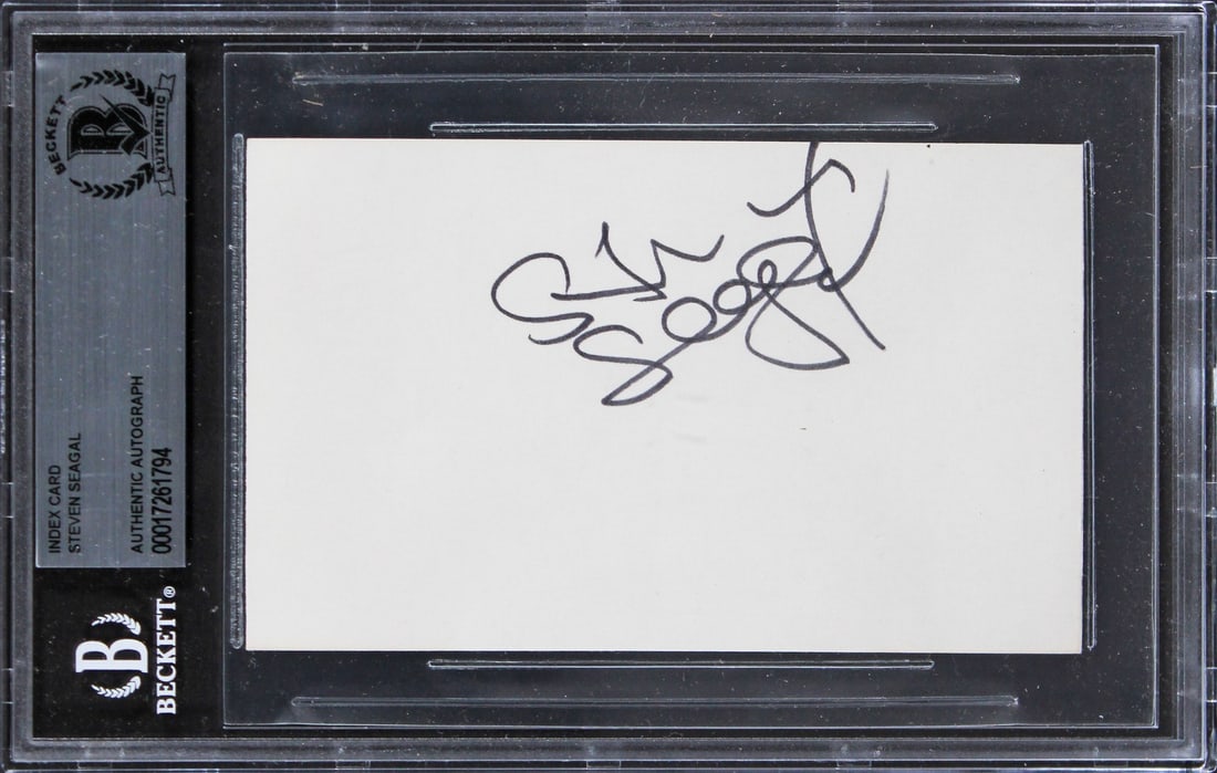 Steven Seagal Under Siege Signed 3x5 Index Card Beckett Authenticated: Steven Seagal Under Siege Signed 3x5 Index Card Beckett Authenticated This authentic 3x5 index card features a black signature from Steven Seagal, famously known for his role in 'Under Siege.' Each au
