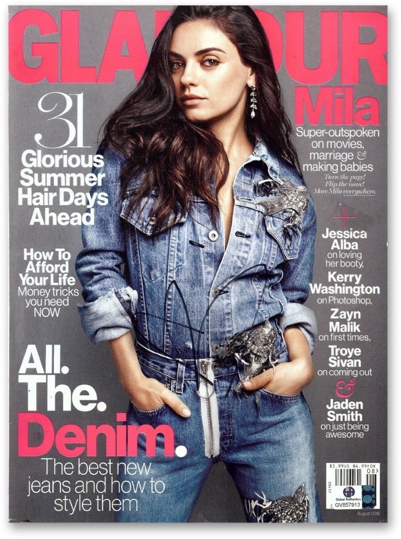 Mila Kunis Autographed Glamour Magazine August 2016 Global Authentics: Mila Kunis Autographed Glamour Magazine August 2016 Global Authentics This is an original autographed issue of Glamour Magazine featuring Mila Kunis from August 2016. The magazine is signed by Mila Ku