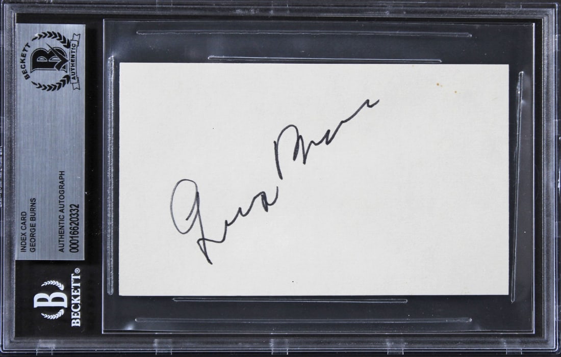 George Burns Oh God! Signed 3x5 Index Card Beckett Authenticated: George Burns Oh God! Signed 3x5 Index Card Beckett Authenticated This authentic signed 3x5 index card features the signature of George Burns, the legendary star of "Oh God!" This collectible item has 