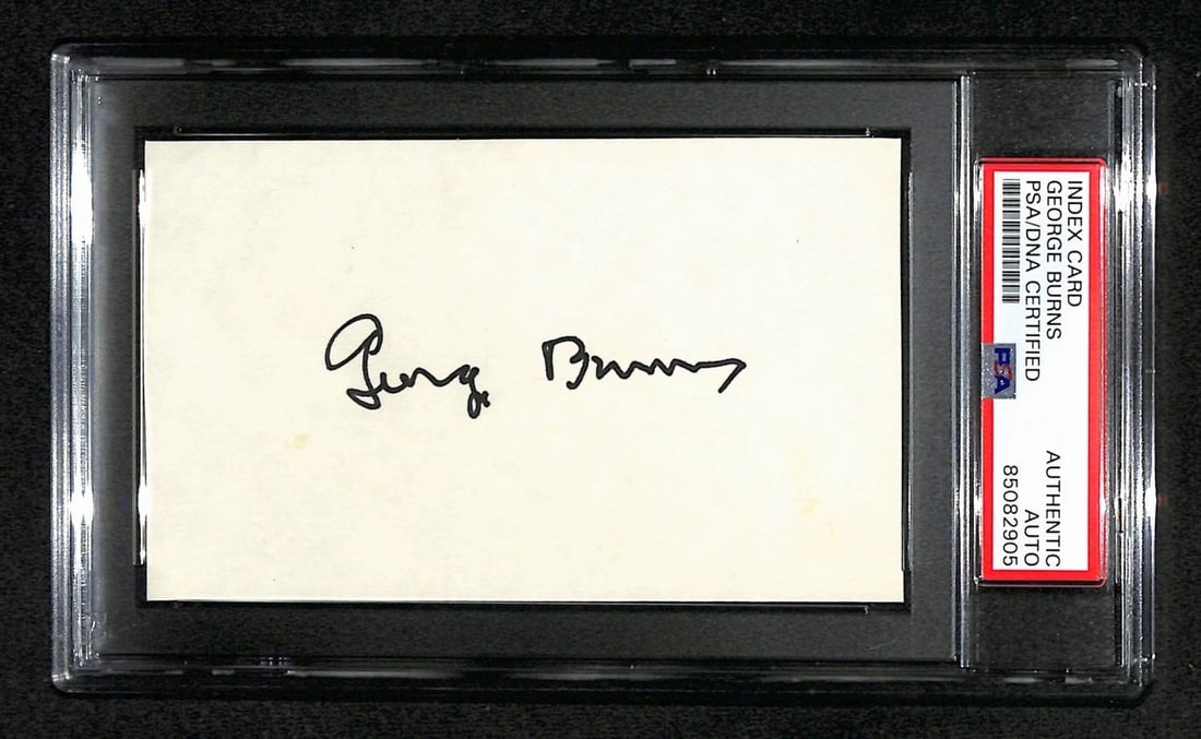 George Burns Signed 3x5 Index Card PSA/DNA Authenticated: George Burns Signed 3x5 Index Card PSA/DNA Authenticated Add a piece of entertainment history to your collection with this George Burns Signed 3x5 Index Card. This original item features the signature