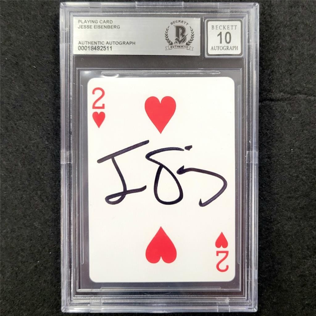 Jesse Eisenberg Signed 2 Hearts Playing Card Now You See Me Beckett Authenticated (1 of 2)