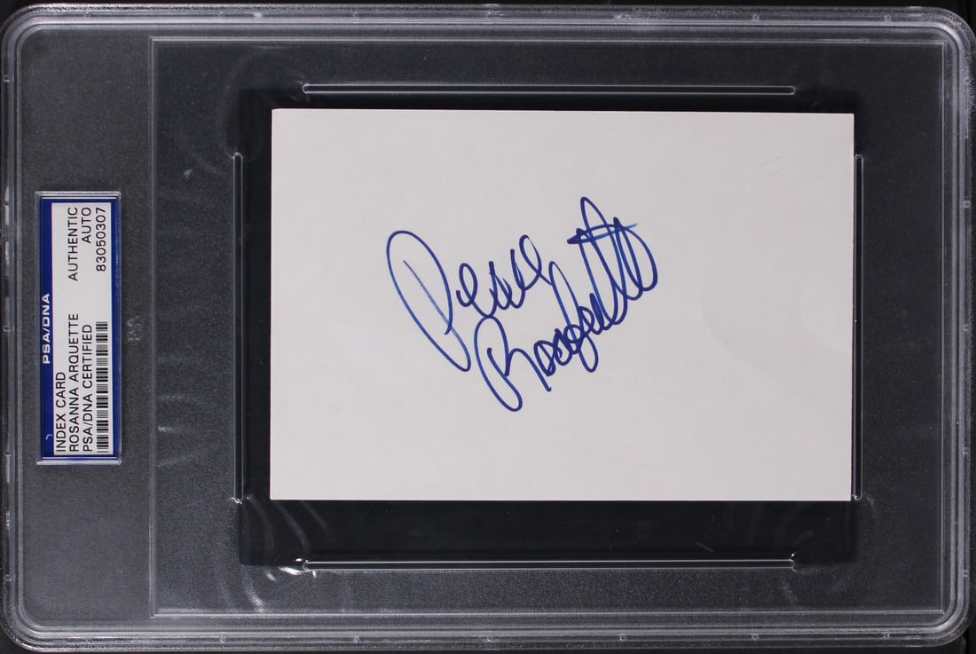 Rosanna Arquette Signed 4x6 Index Card PSA DNA Slabbed Pulp Fiction Autograph: Rosanna Arquette Signed 4x6 Index Card PSA DNA Slabbed Pulp Fiction Autograph This is an original 4x6 index card autographed by Rosanna Arquette from Pulp Fiction. The autograph has been authenticated