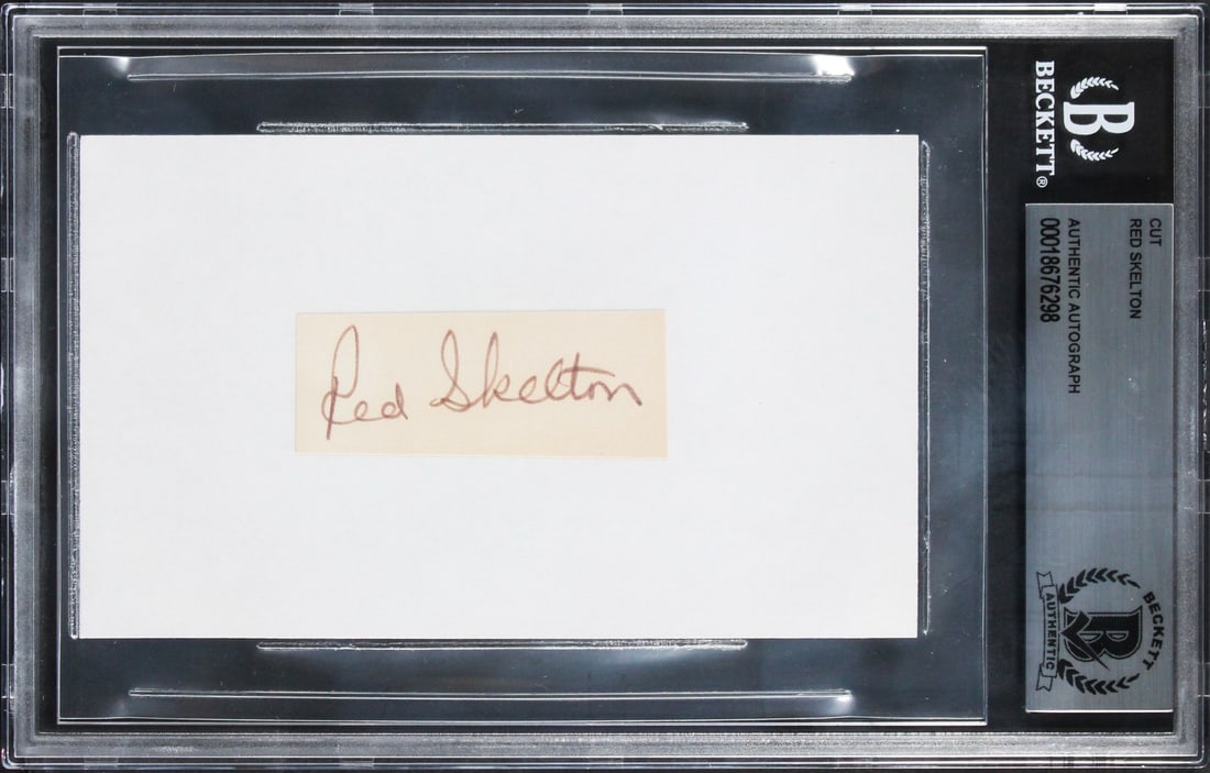 Red Skelton Autographed 0.75x2 Inch Signature Cut Beckett Authenticated: Red Skelton Autographed 0.75x2 Inch Signature Cut Beckett Authenticated This is an original cut signature measuring 0.75 x 2 inches, personally signed by Red Skelton from The Red Skelton Show. The aut