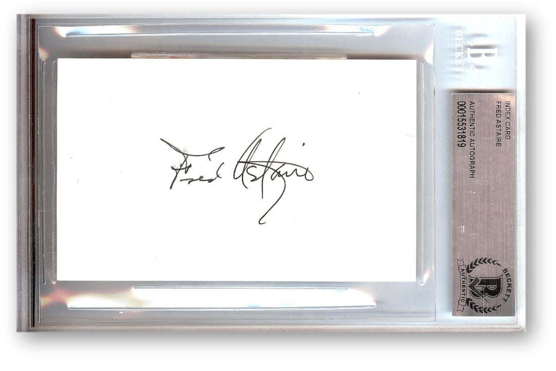 Fred Astaire Autographed Index Card Beckett Authenticated 4.5x7: Fred Astaire Autographed Index Card Beckett Authenticated 4.5x7 This is an original autographed index card signed by the legendary Hollywood dancer Fred Astaire. The card is authenticated by Beckett A