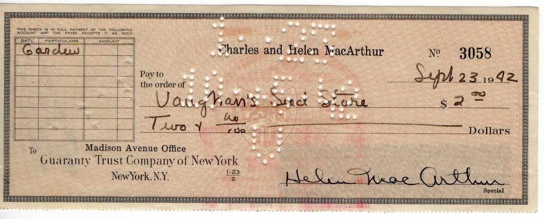 Helen Hayes 1942 Signed Bank Check Authenticated by JSA (1 of 3)
